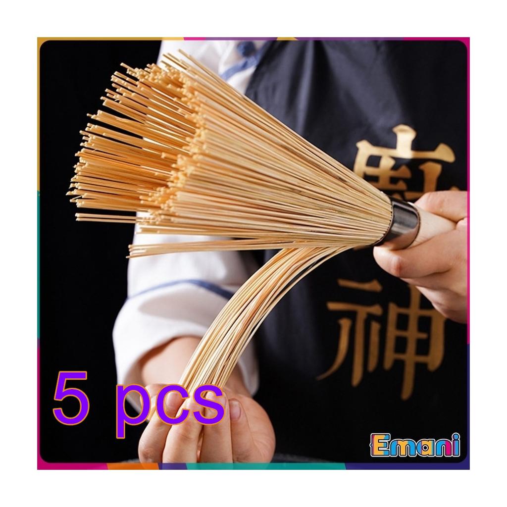 5 piezas 7 pulgadas de longitud Cepillo para Wok Batidor Limpiador Cepillos de Bambú Tradicionales para Wok Herramientas de Cocina