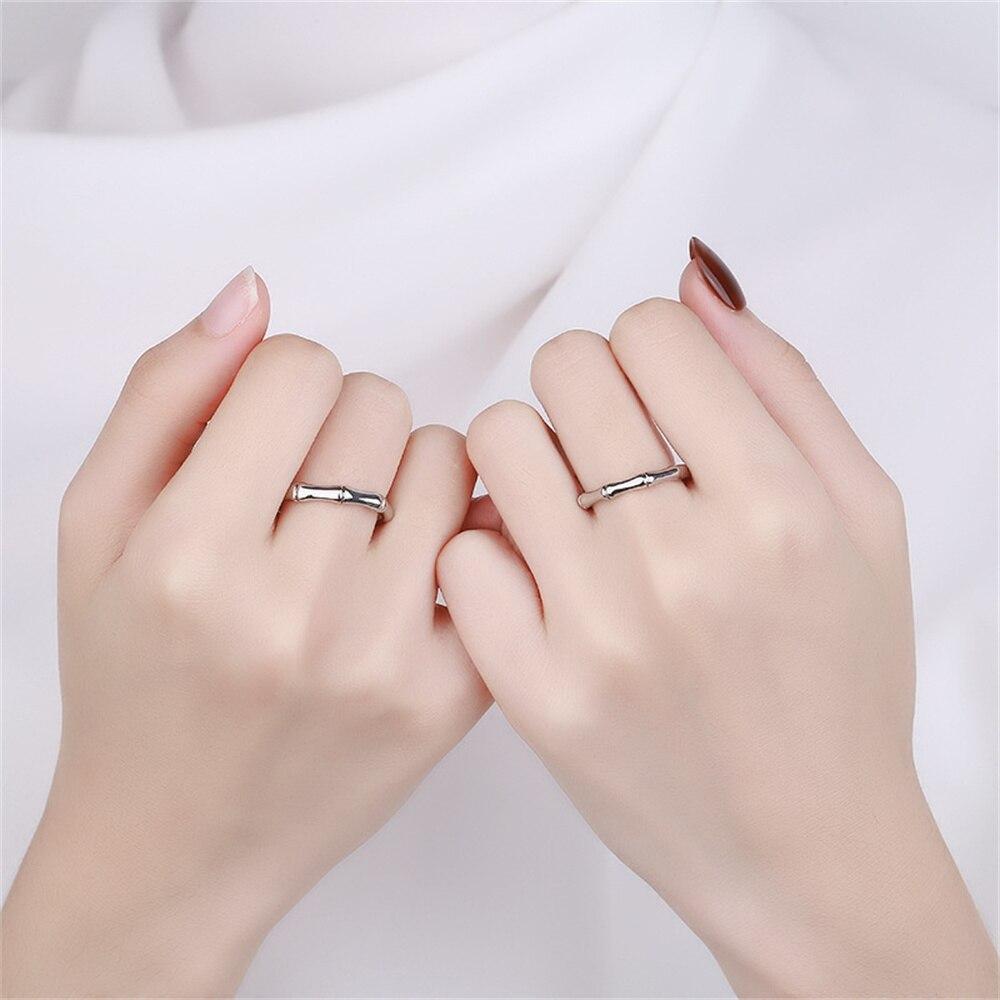 925 Silver Bamboo Love Lovers Ring A Pair Men Women Opening Simple Stylish Jewelry Rings Birthday Anniversary Gift