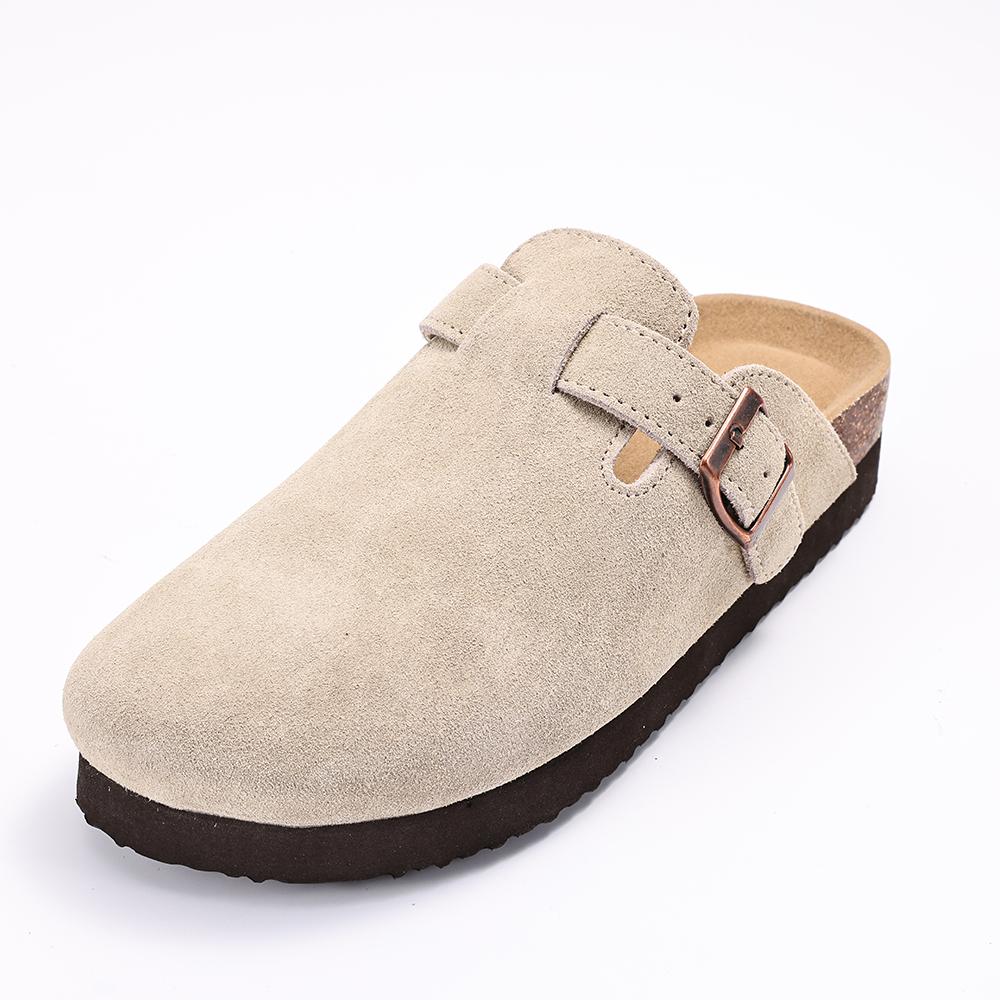 Fashion SmilePoP Genuine Suede Clogs for Women Men Soft Cork Footbed Leather Men Mules Comfort Potato Shoes with Arch Support Slippers