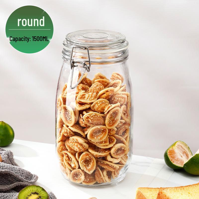 Glass Storage Jar with Transparent Buckle for Kitchen, Food-Grade Sealed Container for Grains
