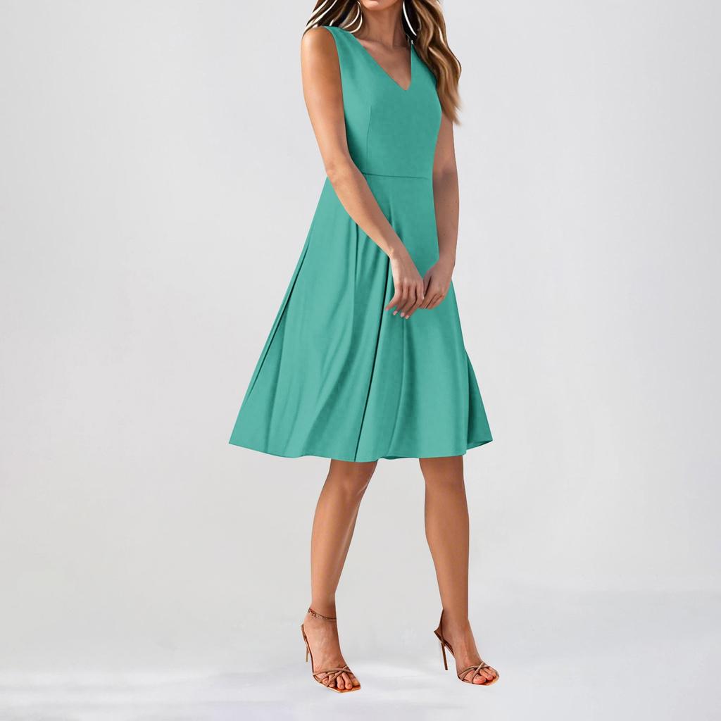 Chiffon Floral Sleeveless V-Neck Waist Dress