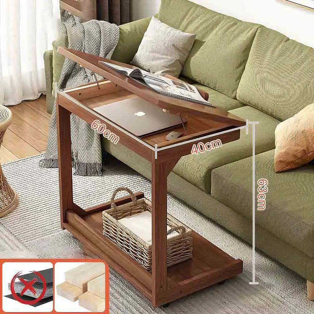 Height adjustable Solid Wood Side Table Sofa Bedside Laptop Desk For Living Room Bedroom Study Writing Book Shelf Organizer