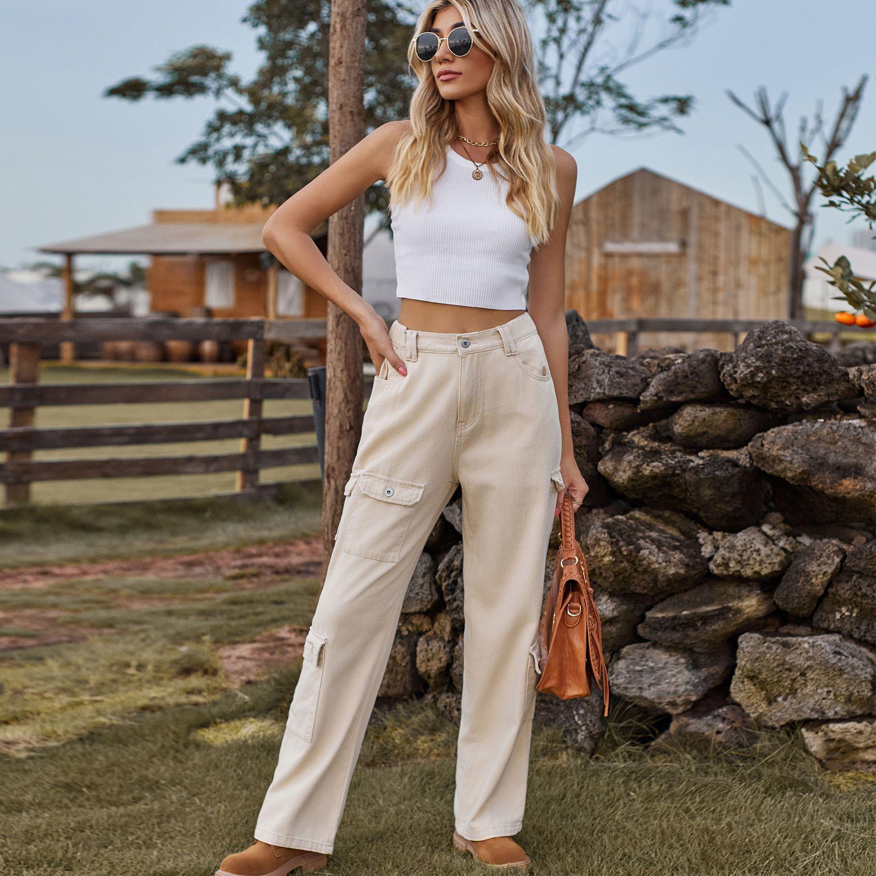 

Women s Spicy Style Washed Denim Casual Workwear Pants XL легкие хаки