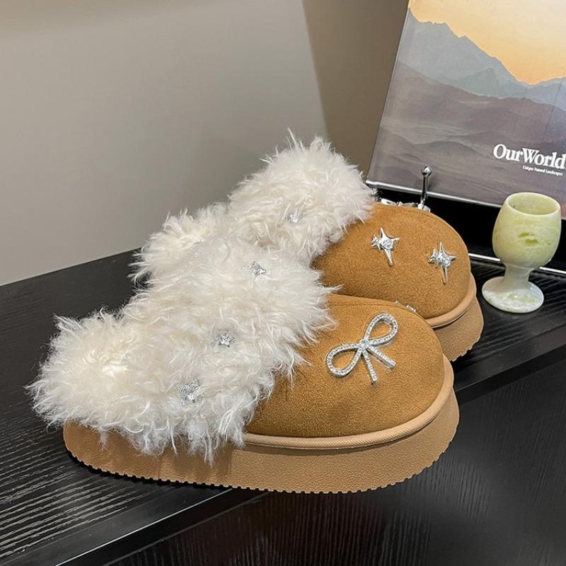 Mode Flash Diamant Schleife Plateau Schneestiefel Damen Fleece Warm Baumwollschuhe