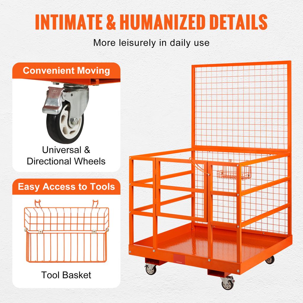 SucceBuy Forklift Safety Cage 43"x45"/36"x36" Forklift Man Basket 1400/1200 Lbs with Safety Harness & Lock for Aerial Work