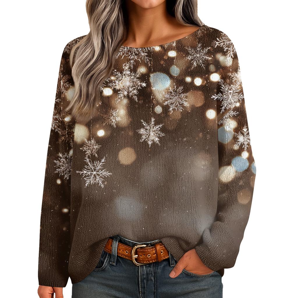 Womens  Fall Sweaters Long Sleeve Print Tops Pullover Sweaters Loose Dressy Casual Basic Clothes