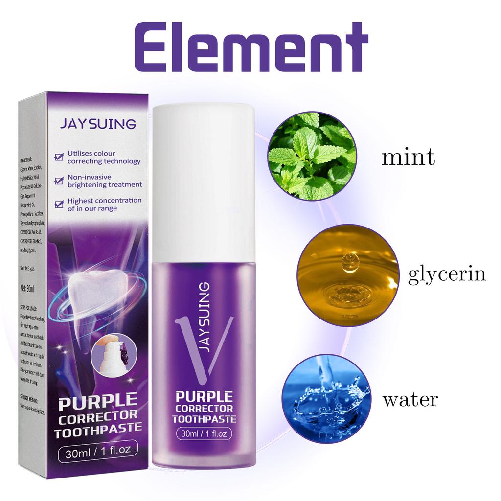 V34 Toothpaste Purple Color Corrector Toothpaste For Teeth White Brightening Tooth Care Toothpaste Reduce Yellowing 30ml