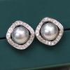 18K Gold Plated Freshwater Pearl Stud Earrings with Zircon, 8-9mm, Fashionable and Versatile for Women.