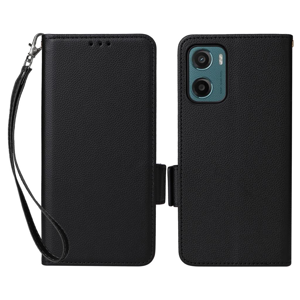 For Motorola Moto G05 4G/E15 4G Case with Wrist Strap Litchi Texture PU Leather Wallet Phone Cover