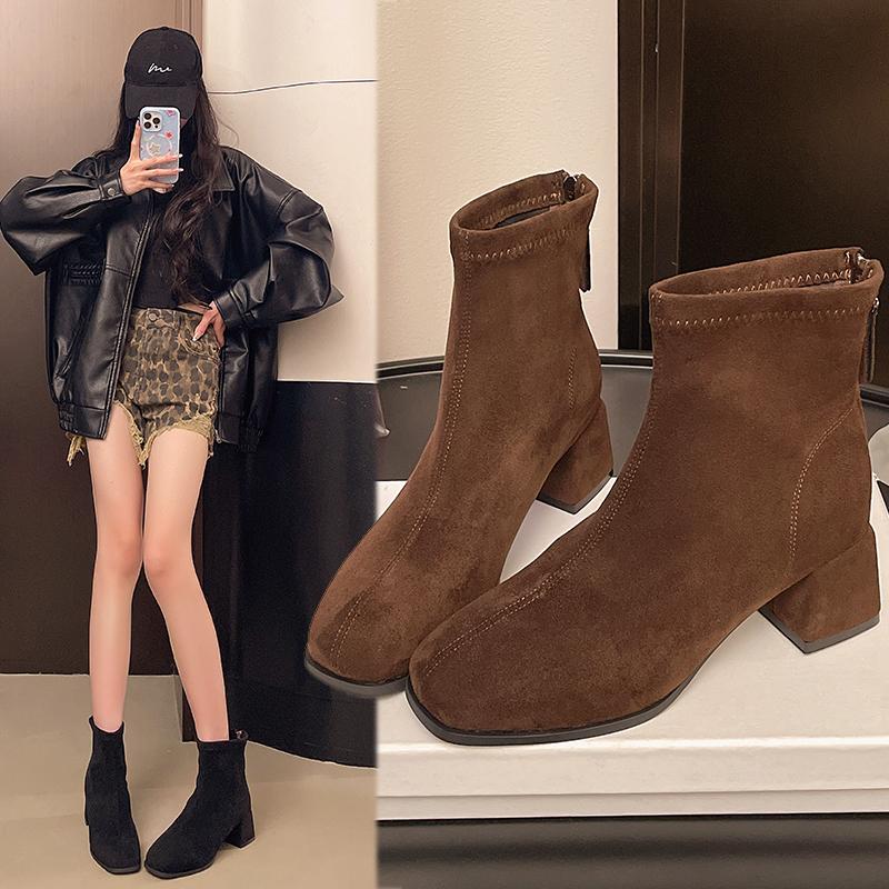 Women Ankle Short Boots Suede Chunky Fashion Mid Heels Shoes  Winter Pumps New Trend Casual Cozy Woman Chelsea Botas Mujer