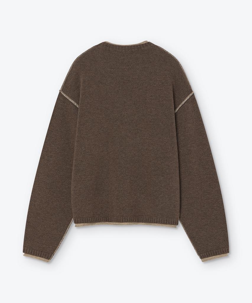 Weseuken [Unisex] Layered Stitched Crew Neck Knit (Brown)