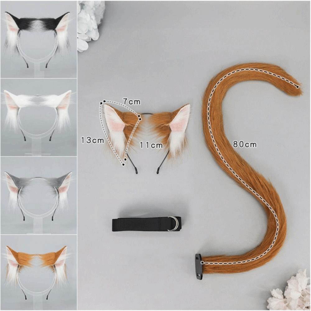 Realistic Cat Ear Headband Handmade Simulation Animal Ears New Cat Tail Set Headwear
