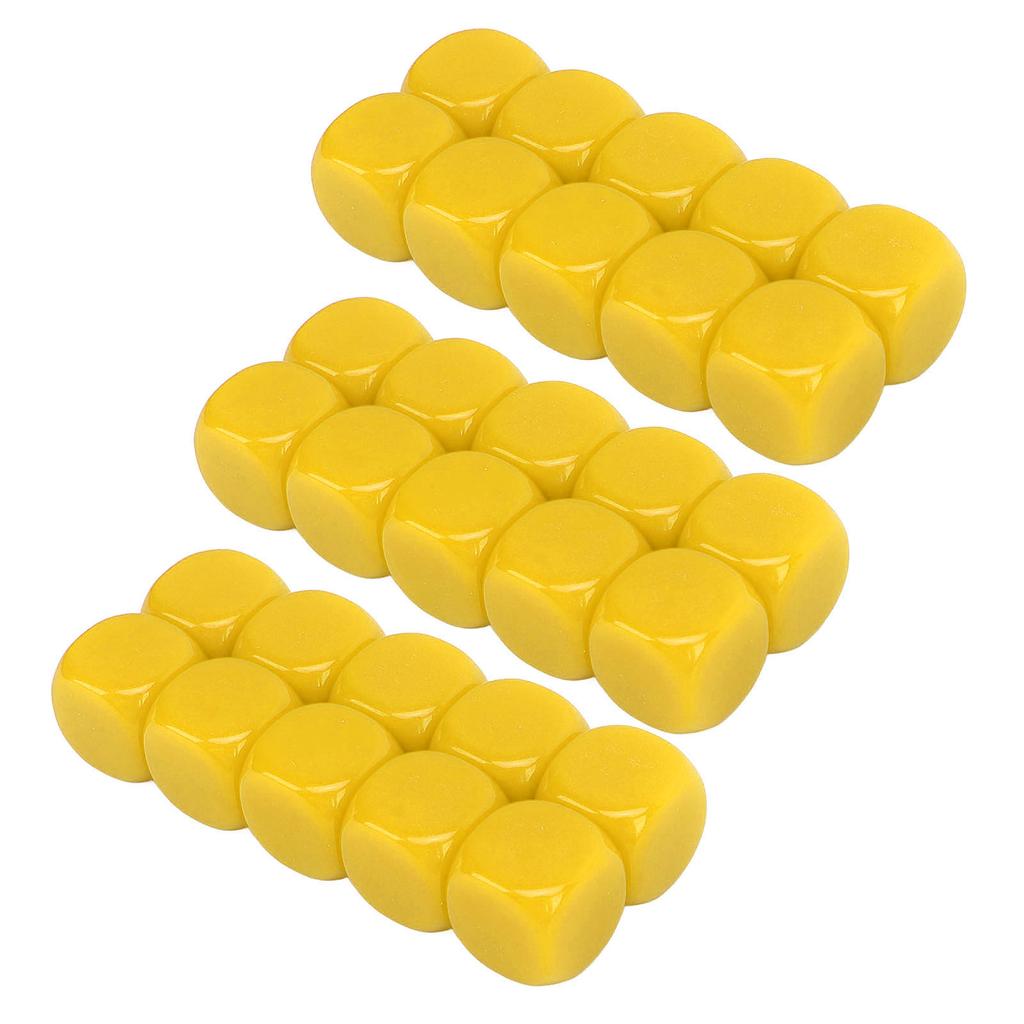 30PCS 16MM Blank Dice Set Plastic Rounded 6 Sided Dice Cubes For Game Party Fun DIY Sticker Math Teaching Yellow