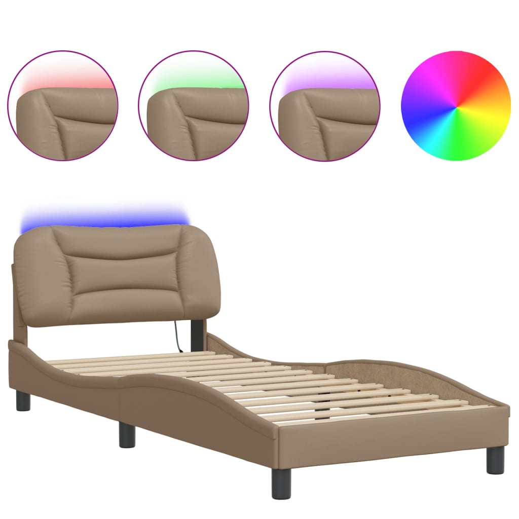 LED Bed Frame without Mattress  Hvar  Cappuccino Brown 90 x 190 cm