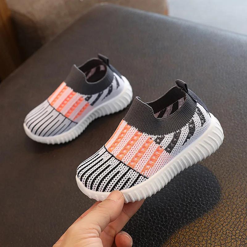 Children Sports Shoes Breathable Printed Mesh Sports Shoes Soft Bottom Anti-slip Elastic Sock Shoes Lightweight Comfort Sneakers