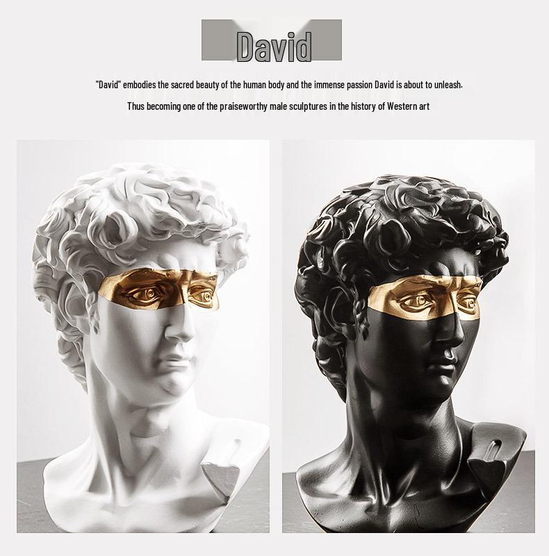 15cm Black Gold David Head Resin Plaster Art Sketch Model Ornament