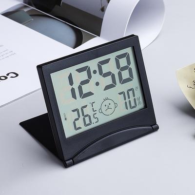 Mini Alarm Clock Temperature Humidity  Foldable Battery Powered Snoze Table Clock 12/24H LCD Digital Clock With CR Battery