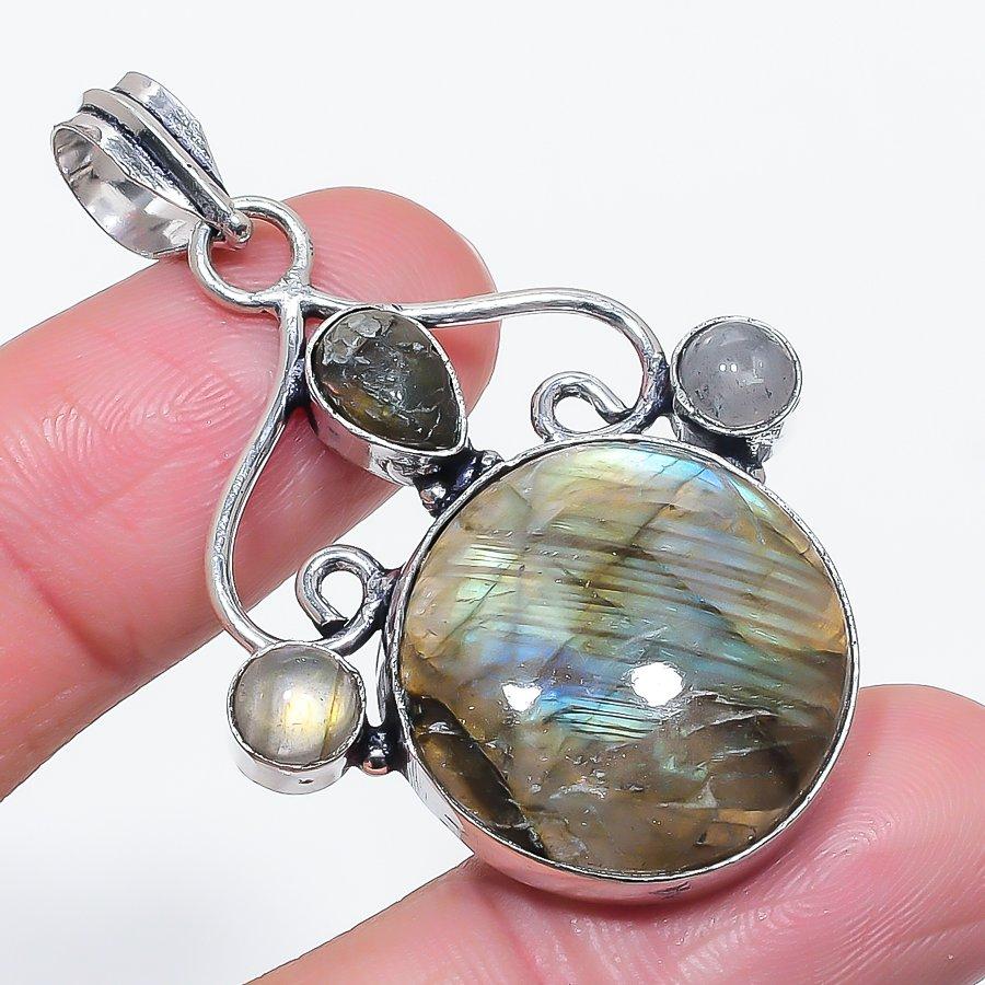 

Натуральный лабрадорит драгоценный камень 925 стерлинговое серебро ювелирный кулон 2,17 T7j01