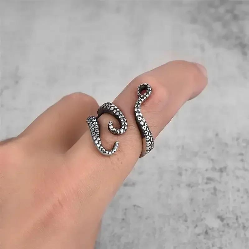 

Креативные кольца-осьминоги для мужчин Готические кольца с щупальцами глубоководного монстра-кальмара Панк-анималистические украшения Подарок Открытое регулируемое