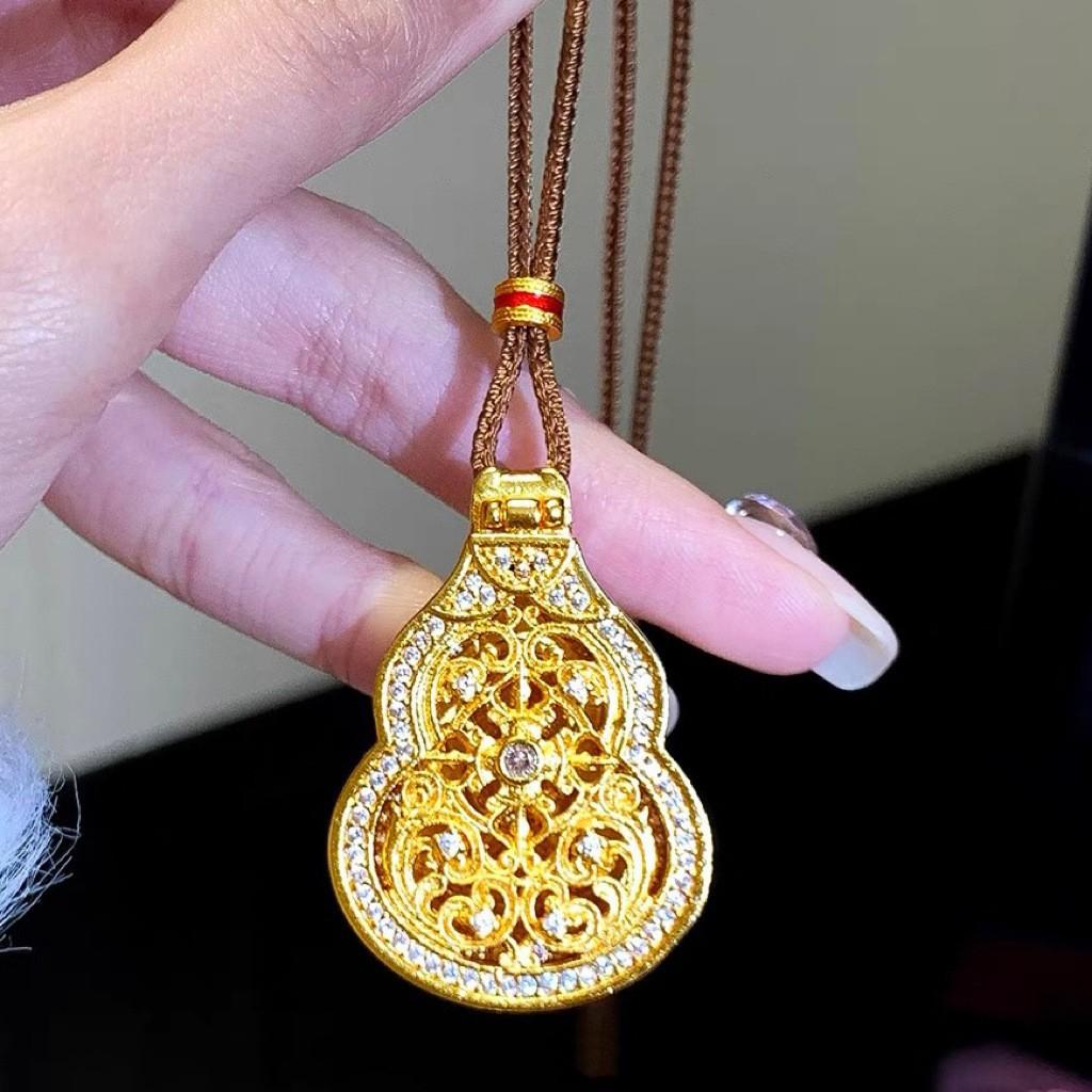 Jindian has the same Fulu God of Wealth, sand gold ancient French wire matte lucky gourd pendant, retro court necklace wholesale.