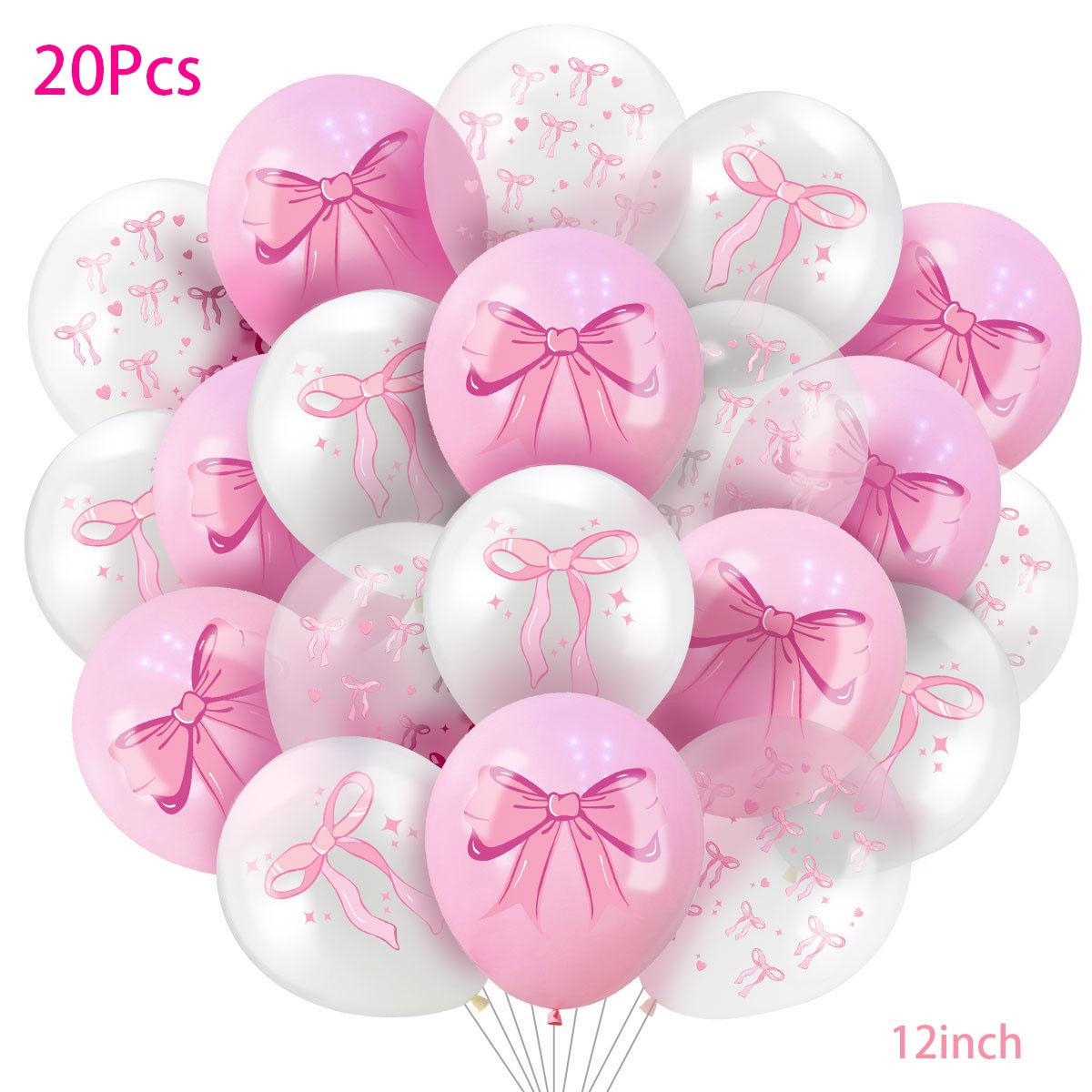 

20Pcs Sweet Pink Bow Theme 12inch Latex Balloon Toys for Kids Girl Birthday Baby Shower Wedding Party Decorations 12INCH