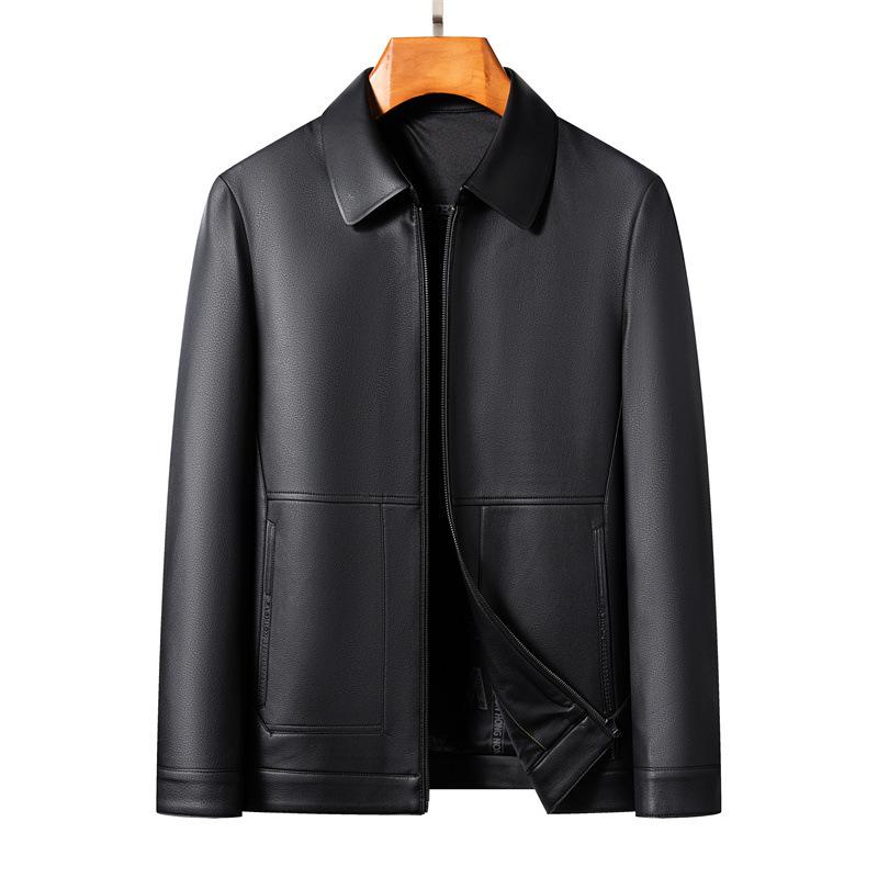 Soft Leather Jacket for Men In Autumn and Winter Plus Velvet Lapel Leather Jacket for Men Middle-aged and Elderly Dad Sheepskin Jacket