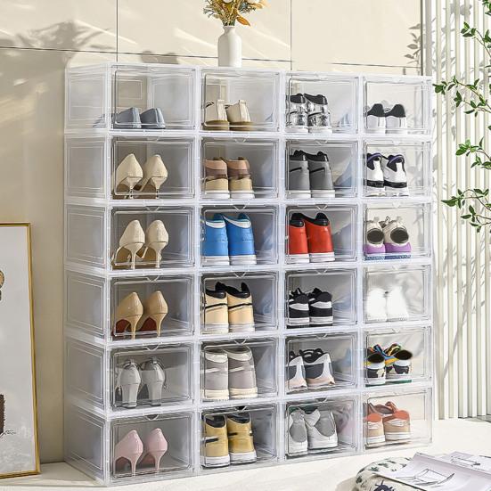 Průhledný úložný box na boty s magnetickými dvířky Velkokapacitní Stohovatelný Průhledný Prachotěsný