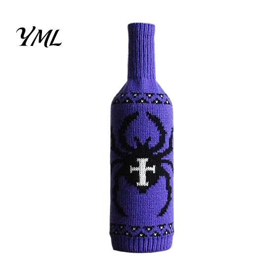 Festive Bar Accessories Halloween Wine Bottle Sweater, Reusable Knitted Champagne Cover, Pumpkin Skull Skeleton Pattern Decor Spider Sleeve Decoration