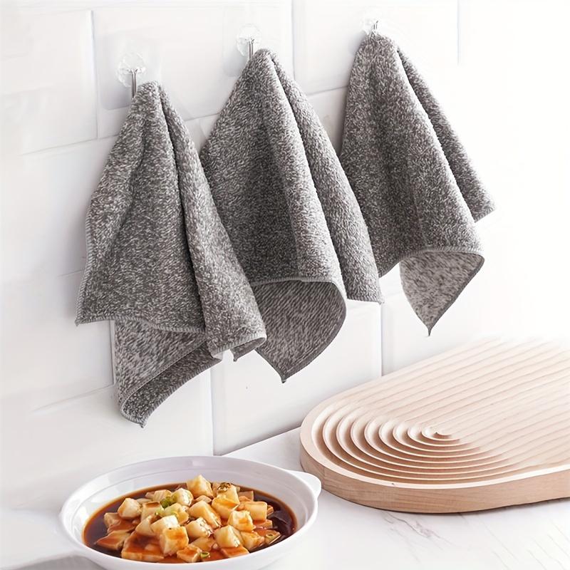 10/5PCS Gray Bamboo Charcoal Towel Thickened Super Absorbent Dishcloth Anti-grease Kitchen Wiping Rags Microfiber Cleaning Cloth