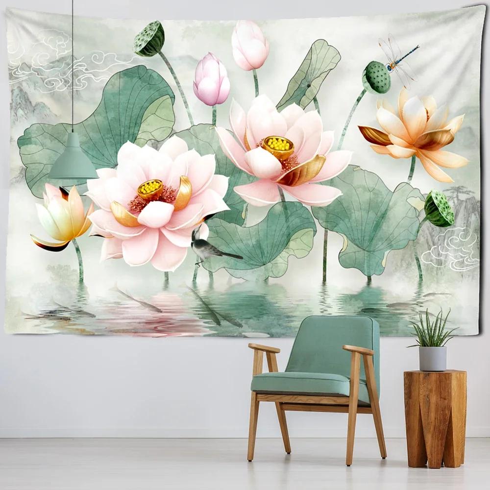 Lotus Leaf Tapestry Wall Hanging Bohemian Hippie Small Fresh Natural Table Mat Bedroom Home Art Decoration