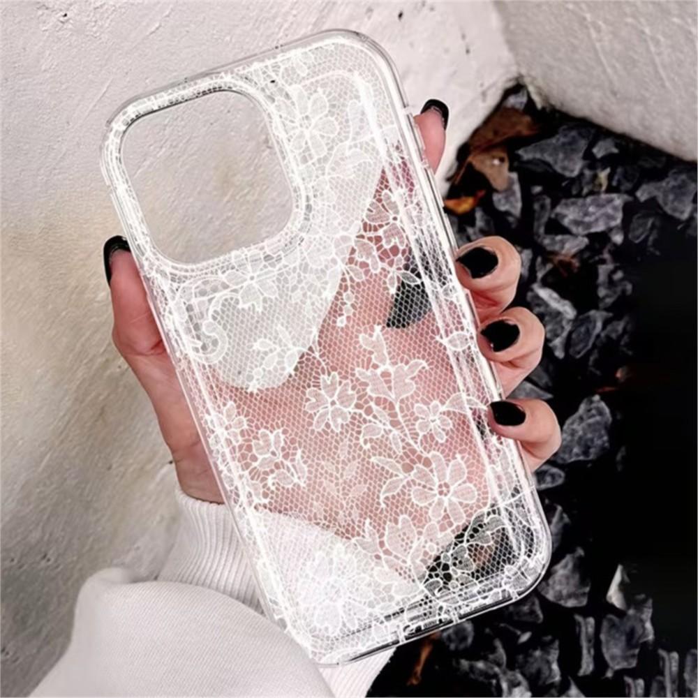 Französische Zarte Rosa Spitze Transparent Stoßfeste Handyhülle für iPhone 17 17Air 16 15 14 13 12 11 Pro Max