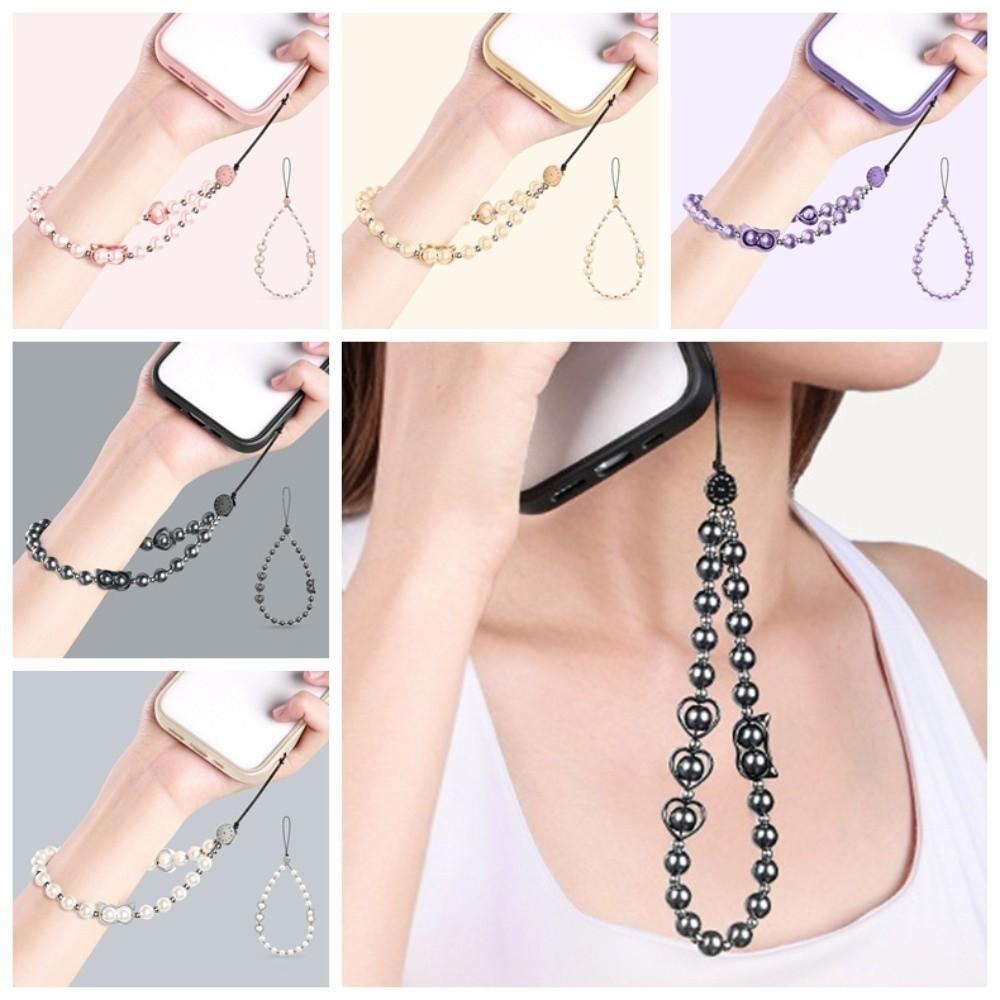 Handmade Beaded Phone Lanyard Wrist Strap Cellphone Charm Pearl Phone Chain Phone Accessories