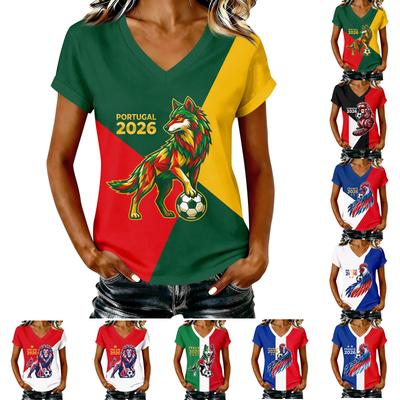 Women's Casual V Neck Short Sleeve T Shirt with Letter Print Relaxed Fit Lightweight Soft Fabric Summer Top