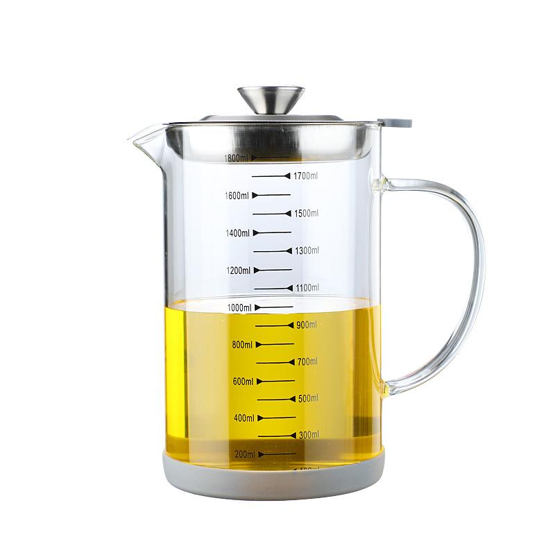 1000/1500/1800ml Separator oleju Ekran filtru Butelka do oddzielania osadów olejowych Kuchenna szklana Butelka na olej z podziałką do podgrzewania Mierzenie