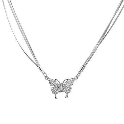 Diamond-encrusted Butterfly Magnetic Suction Stacking Multi-layer Necklace Niche Cold Wind Design Pendant Collarbone Chain High-end Neck Chain Female