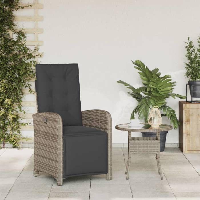 VidaXL Garden Recliner Chair and Footrest Grey Wicker 365187