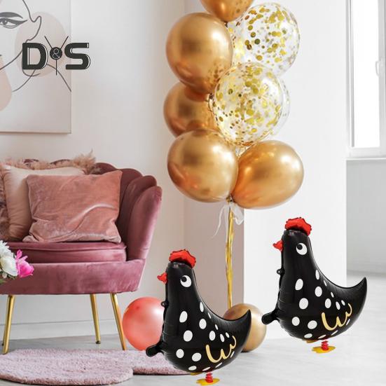 6 Pcs Walking Chicken Balloons White Black Latex Chicken Balloons Standing Farm Animals Party Decoration for Birthday Party Baby Shower