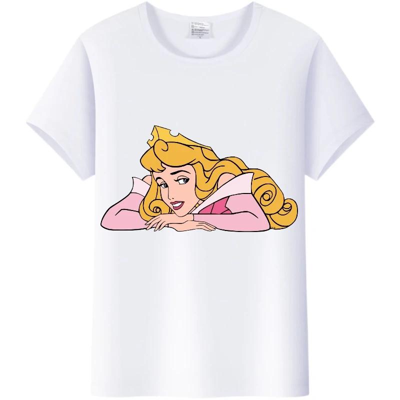 Casual Disney Cartoon Tee Sleeping Beauty Princess Graphics Shirt Women Summer Punk Top Plus Size T-Shirts Clothes Ladies Blouse