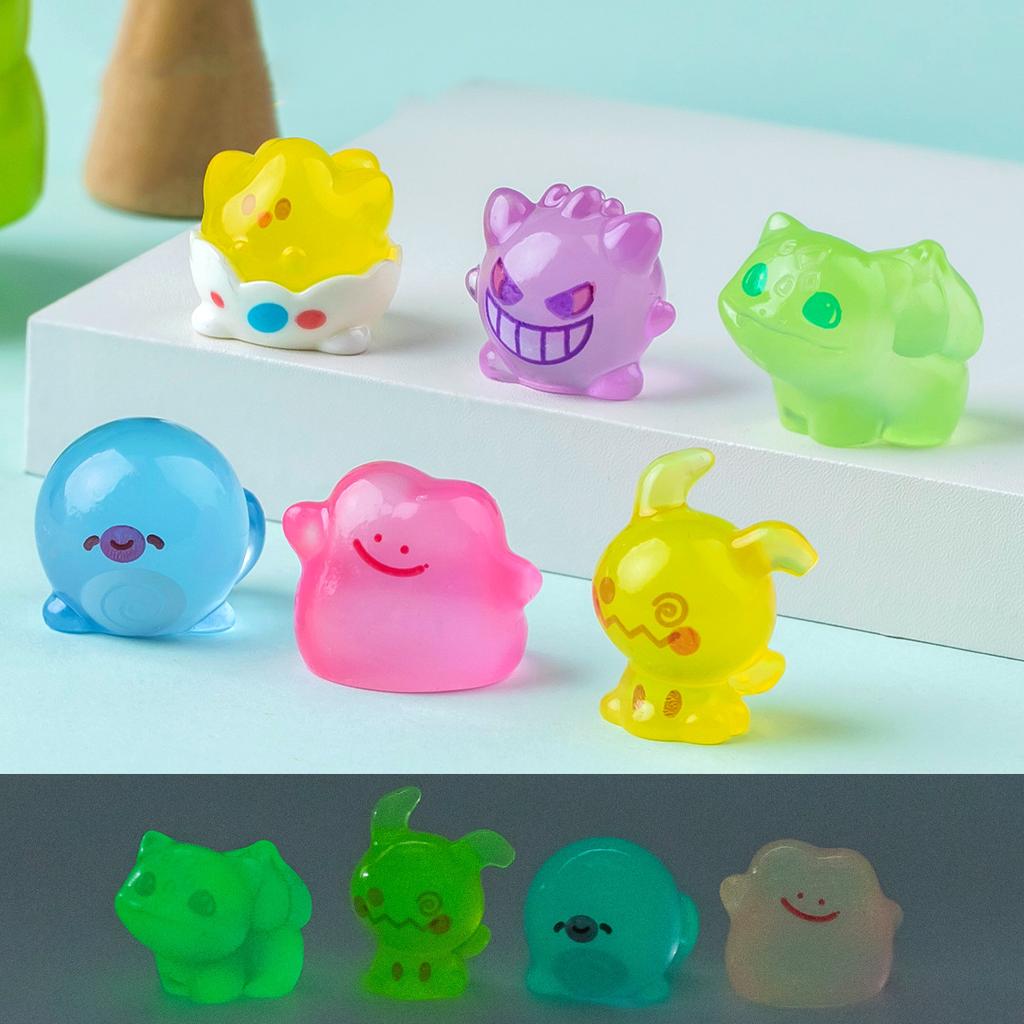 6Pcs/Set Pokemon Pikachu Anime Figures Cute Gengar Bulbasaur Luminous Toys For Children Kawaii Ornament Collection Charm Gift
