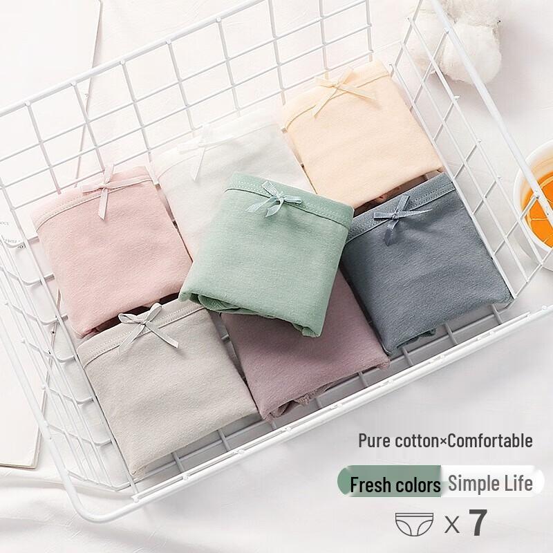 Langsha Women's Pure Cotton Antibacterial Mid-Waist Briefs 7-Pack