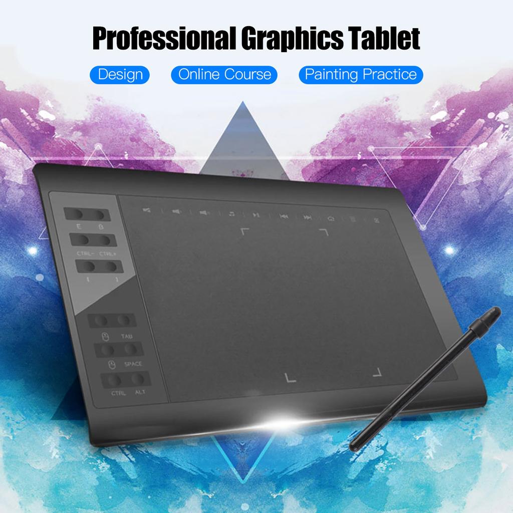 10x6 Inch Professional Graphics Drawing Tablet 12 Express Keys with 8192 Levels Support PC Laptop Connection