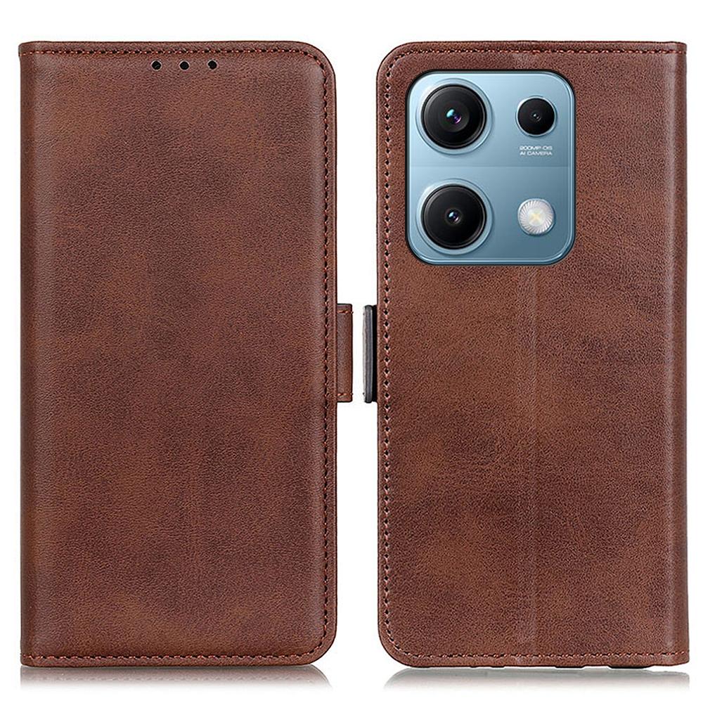 

For Xiaomi Redmi Note 14S 4G Case Stand Cowhide Texture PU Leather Phone Cover Brown