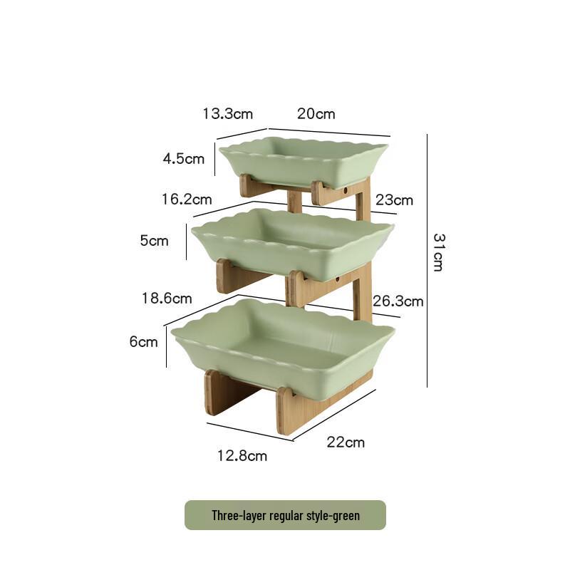 Three-Tier Ceramic Fruit Plate with Bamboo Stand