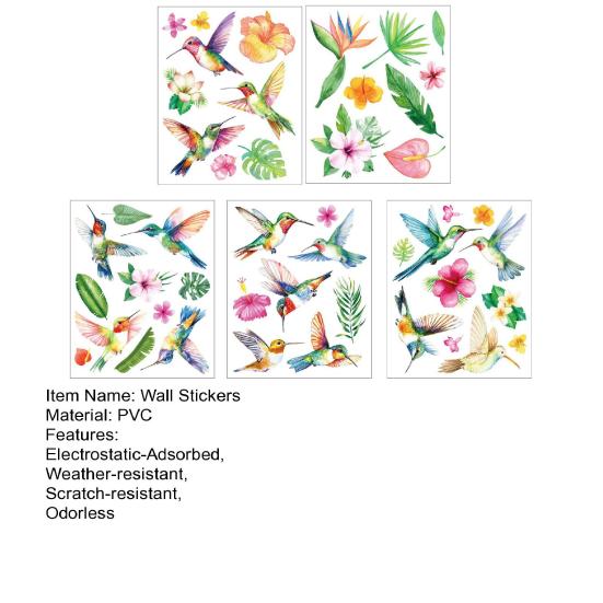 5Pcs Window Stickers Electrostatic-Adsorbed Flower and Bird Wall Home Decoration for