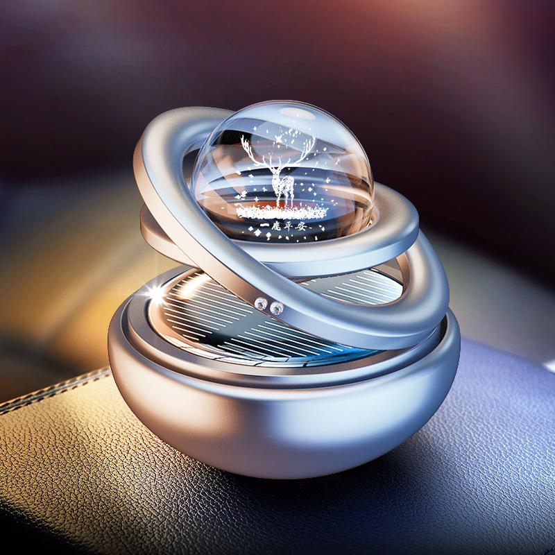 Solar-Powered Rotating Car Air Freshener with Aluminum Alloy and Aromatherapy Scent