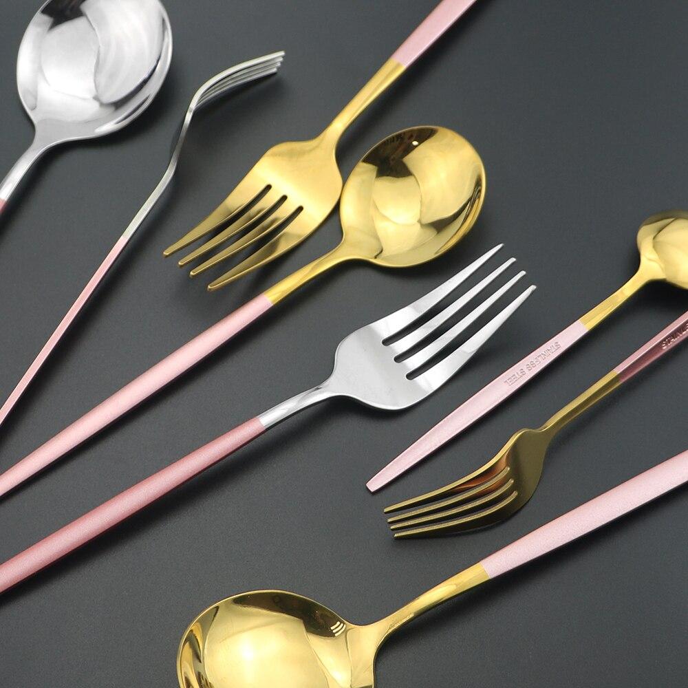 6Pcs Dinnerware Set White Gold Cutlery Set For One 304 Stainless Steel Knife Forks Spoons Dinner Set Kitchen Silverware Tableware Set