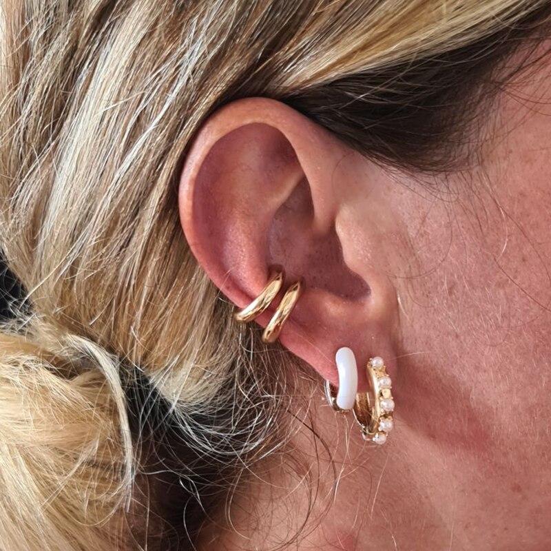 Women Cubic Zircon Rainbow Earrings Cubic Zirconia Ear Cuff Set Female Stylish Fashionable Gold Tone Huggie Clip On Earrings Earcuff Crystal Stone