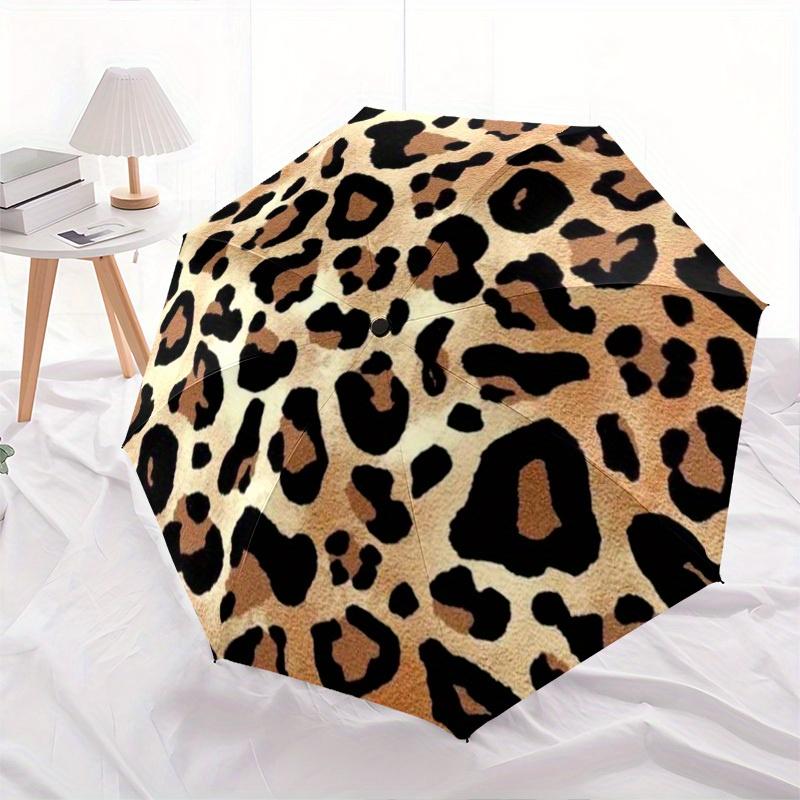 Leopard Patterned Umbrella: Compact Folding Umbrella Featuring a Sturdy Iron Frame,8-Rib Design Ideal for Year-Round Use,Versatile Umbrella