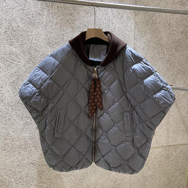 Winter European Station White Duck Down Fashion Rhombus Loose Large Size Hooded Down Vest Women's Tide