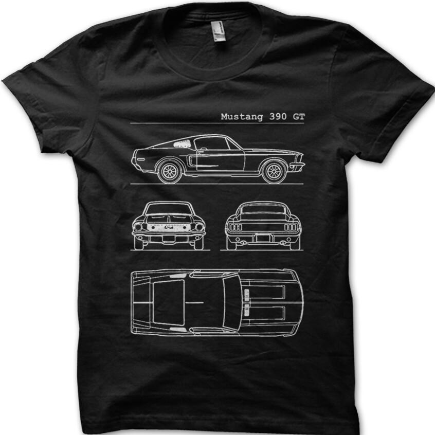 Mustang 390GT blueprint 68 BULLITT cult film black cotton t-shirt 9037 M